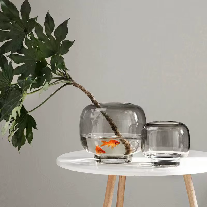 Vase en verre Transparent avec conception circulaire à grande bouche