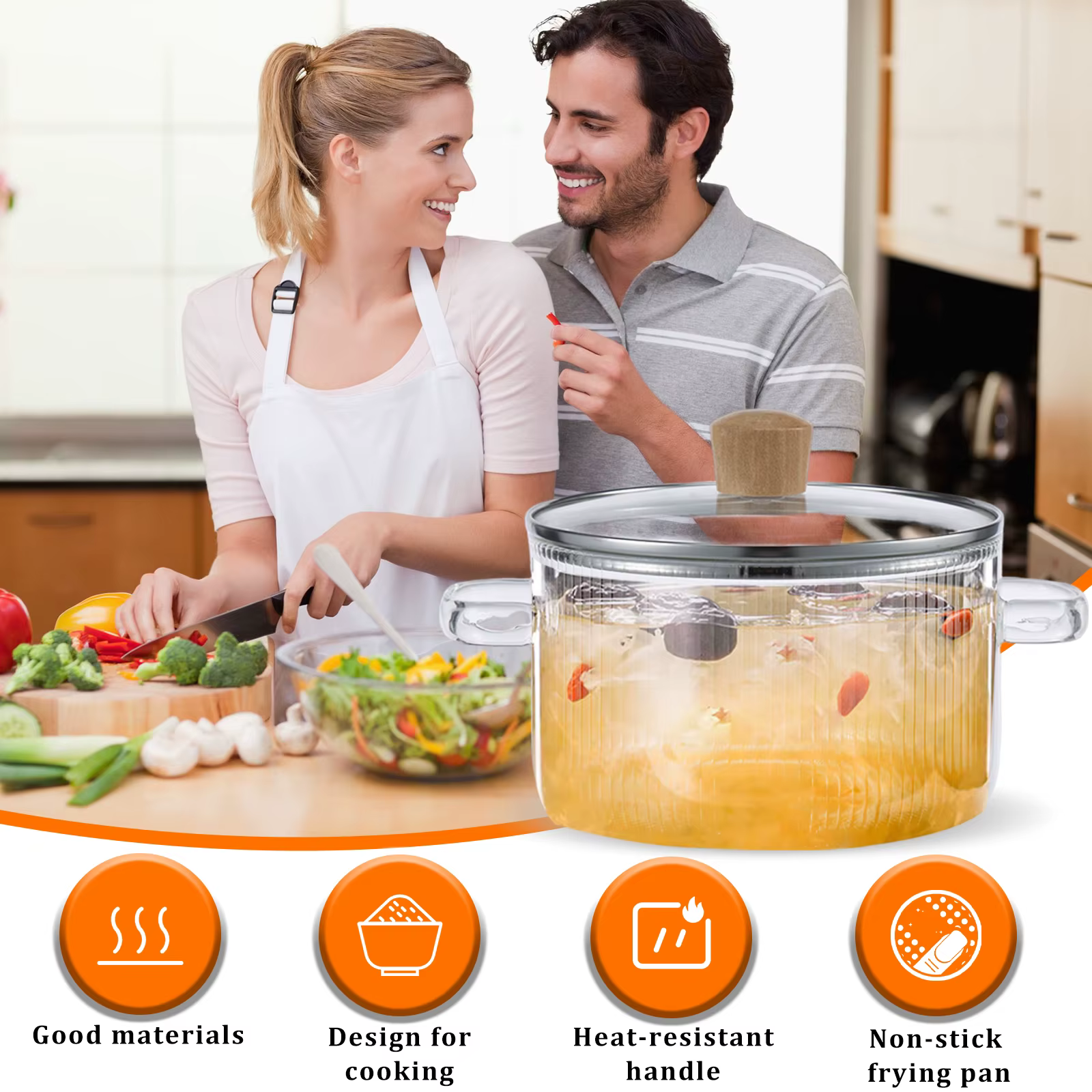 Casserole en verre transparente avec couvercle