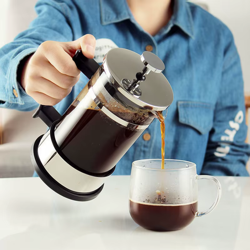 Cafetière à piston en verre borosilicate haute résistance avec filtre