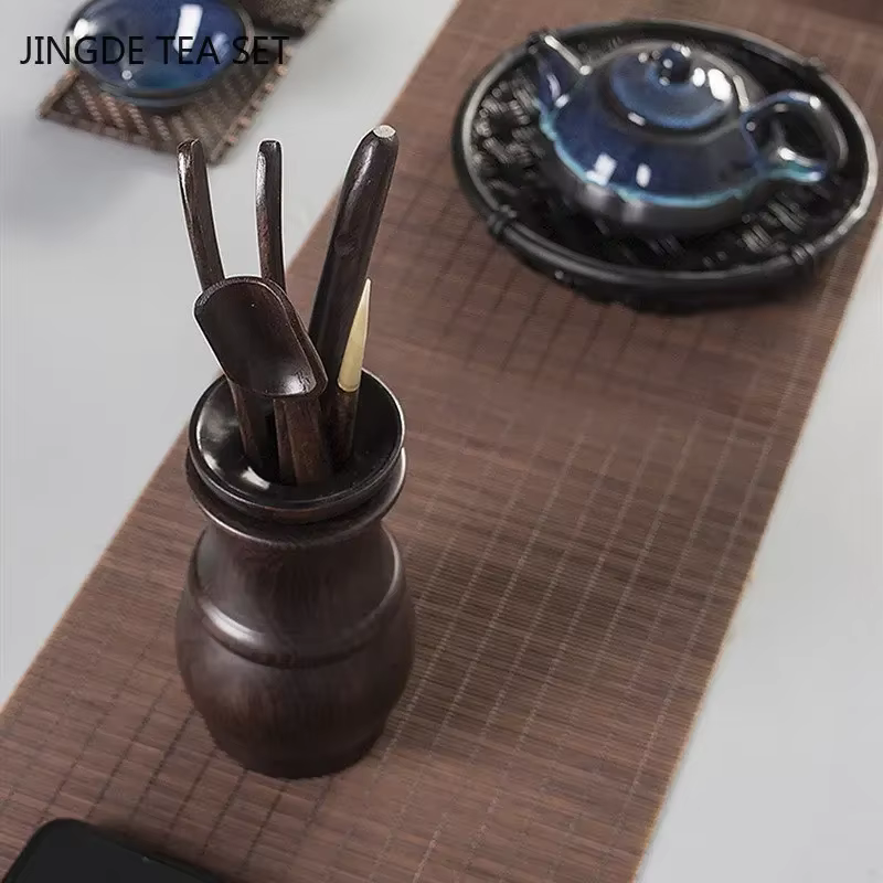Cérémonie du thé Six messieurs ensemble service à thé chinois accessoires ébène thé faisant des outils pince à thé en bois massif cuillère thé Art décoration