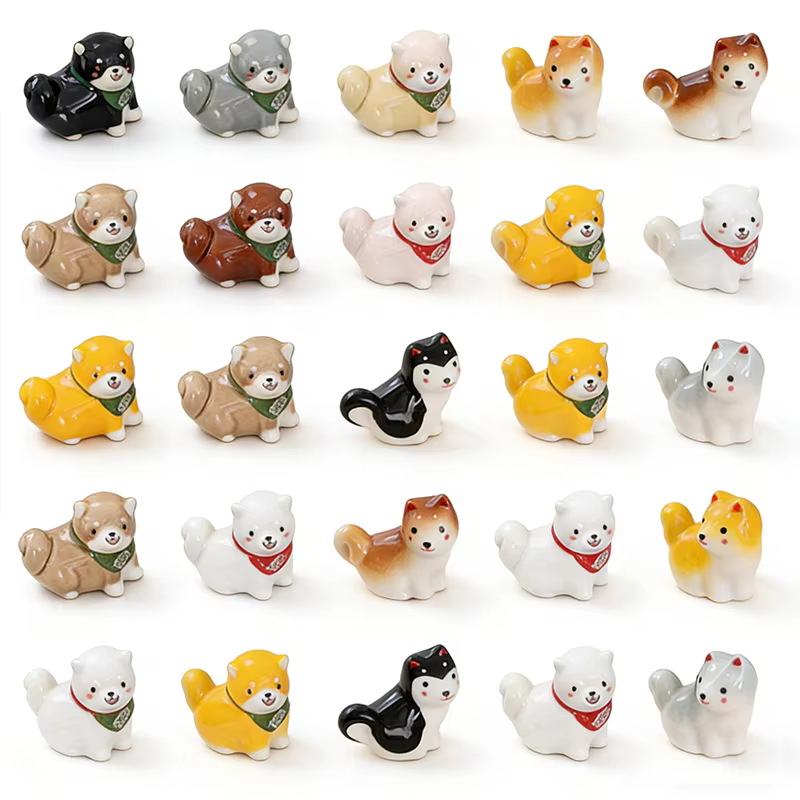 Porte-baguettes japonais Shiba Inu (1-3 pièces) – Série animale – Ornements décoratifs de table en céramique – Repose-cuillère pour la maison et la cuisine – Adorables figurines de thé