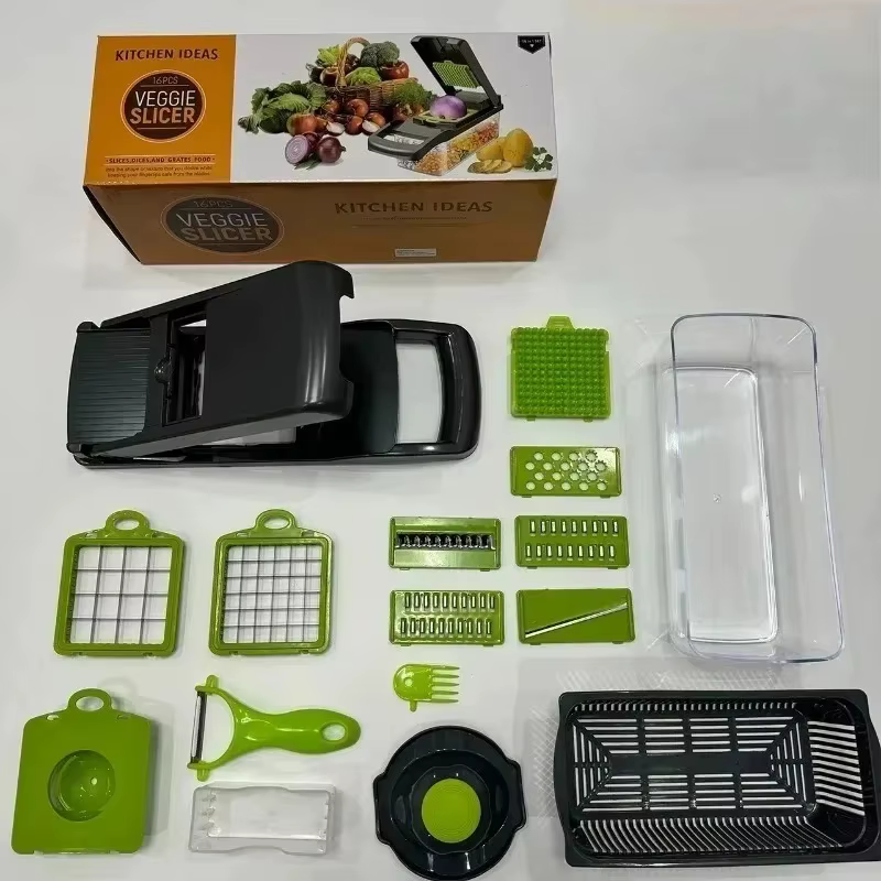 Ensemble de 16 couteaux de qualité supérieure, antiadhésifs, faciles à nettoyer, design compact pour location/cuisine compacte, lames amovibles, utilisation efficace de l'espace
