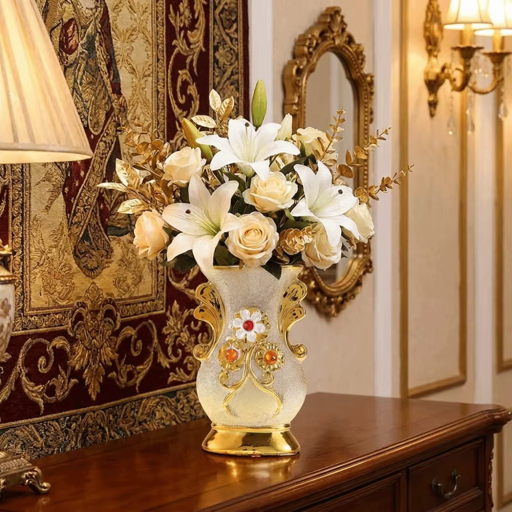 Vase en céramique doré givré