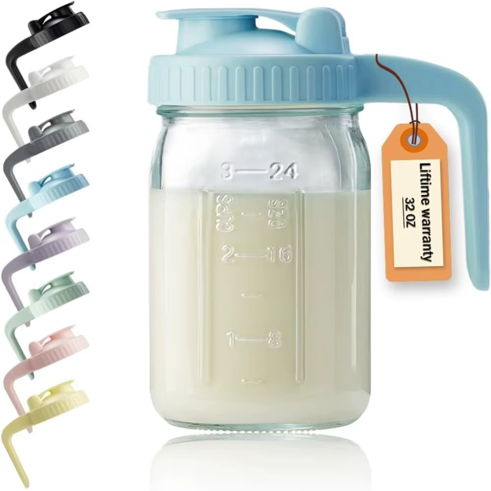 Pot Mason en verre transparent avec poignée et couvercle