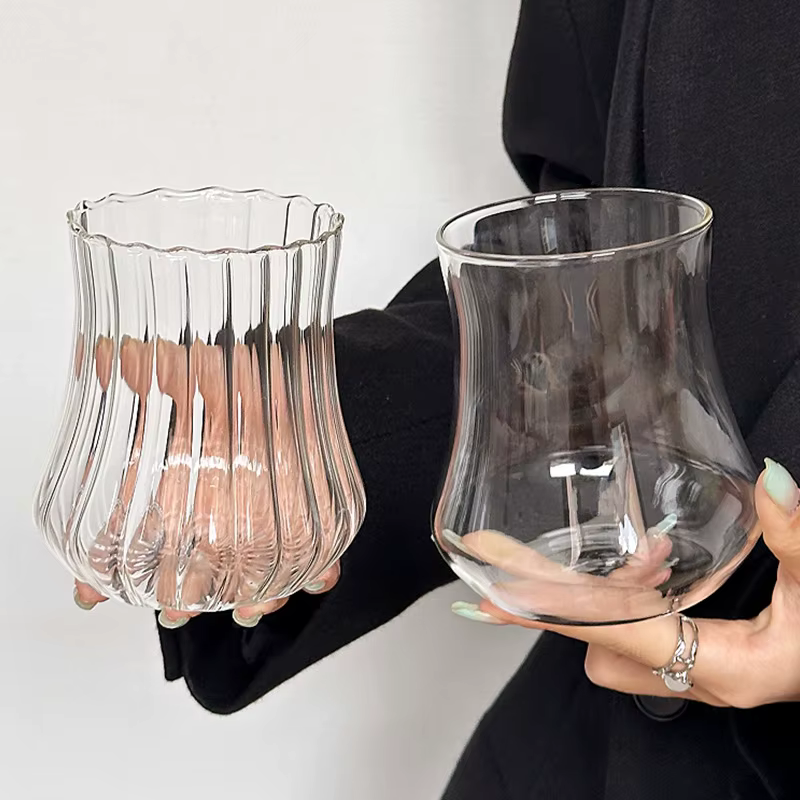 INS tasses en verre Transparent rayure créative tasse à café froid jus de glace Cocktail