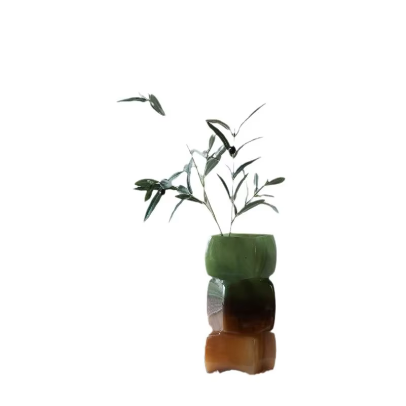 Vase en verre géométrique carré empilable marbré dégradé