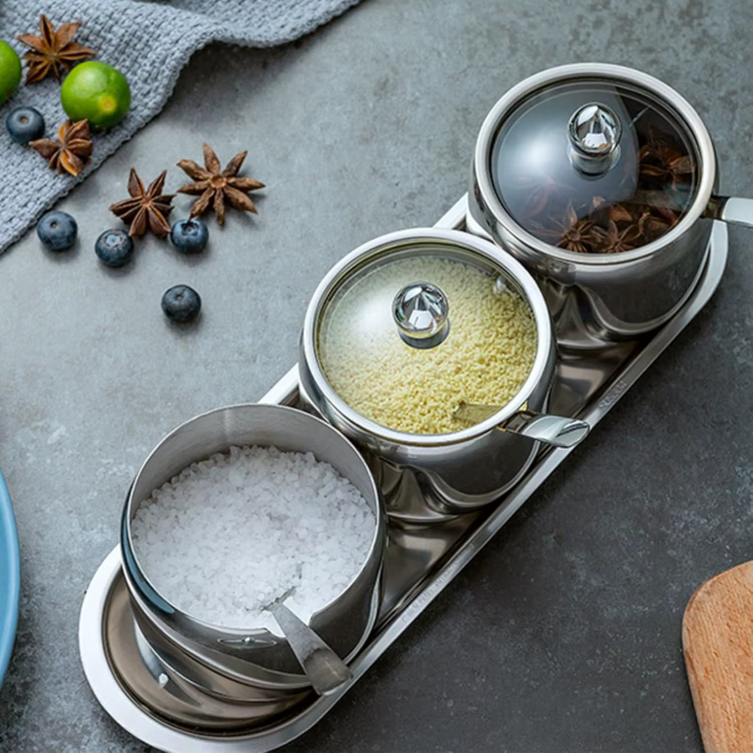 Pot à sucre pour bar à café avec couvercle en verre et cuillère