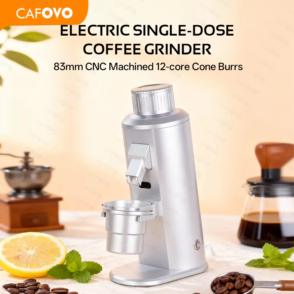 CAFOVO G183C moulin à café électrique à dose unique 250 tr/min 83mm broyeur de bavure conique à 12 cœurs pour expresso avec Plasma antistatique
