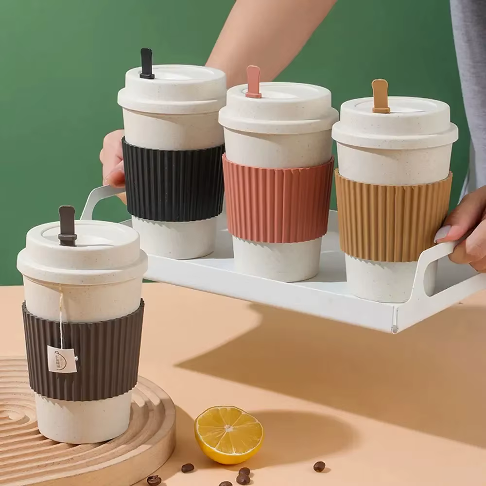 Tasse à café portable réutilisable avec paille de blé