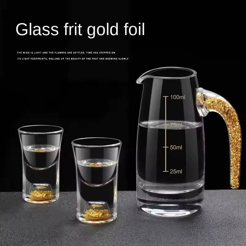 PIGE HOME 7 pièces verres à Shot en feuille d'or distributeur de verre à vin blanc cristal Baijiu Maotai petit