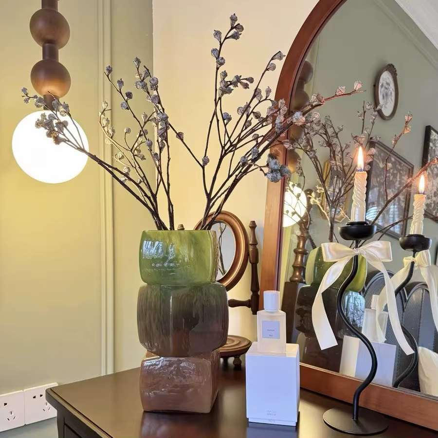 Vase en verre géométrique carré empilable marbré dégradé