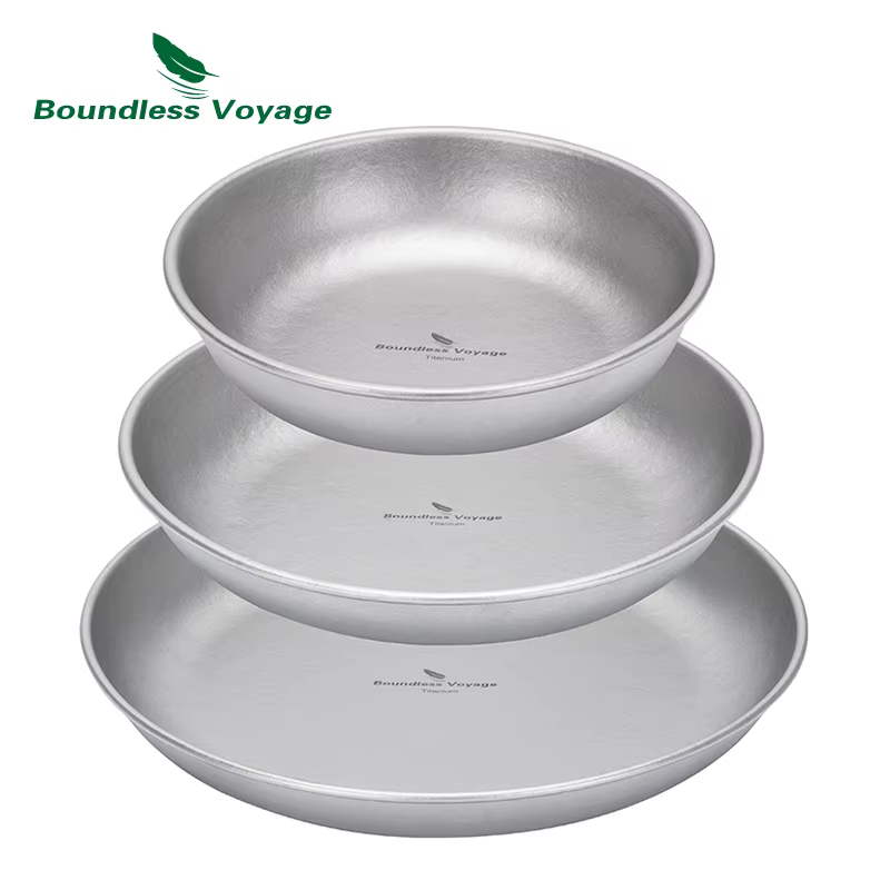 Boundless Voyage – Ensemble de 3 assiettes et bols de camping en titane ultraléger avec sac en filet – Vaisselle et