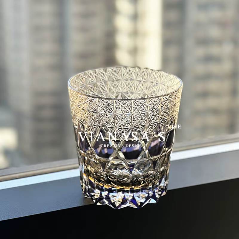 CHAMVIN'S améthyste Edo Kiriko verre à whisky gravé à la main gobelet en cristal articles de bar