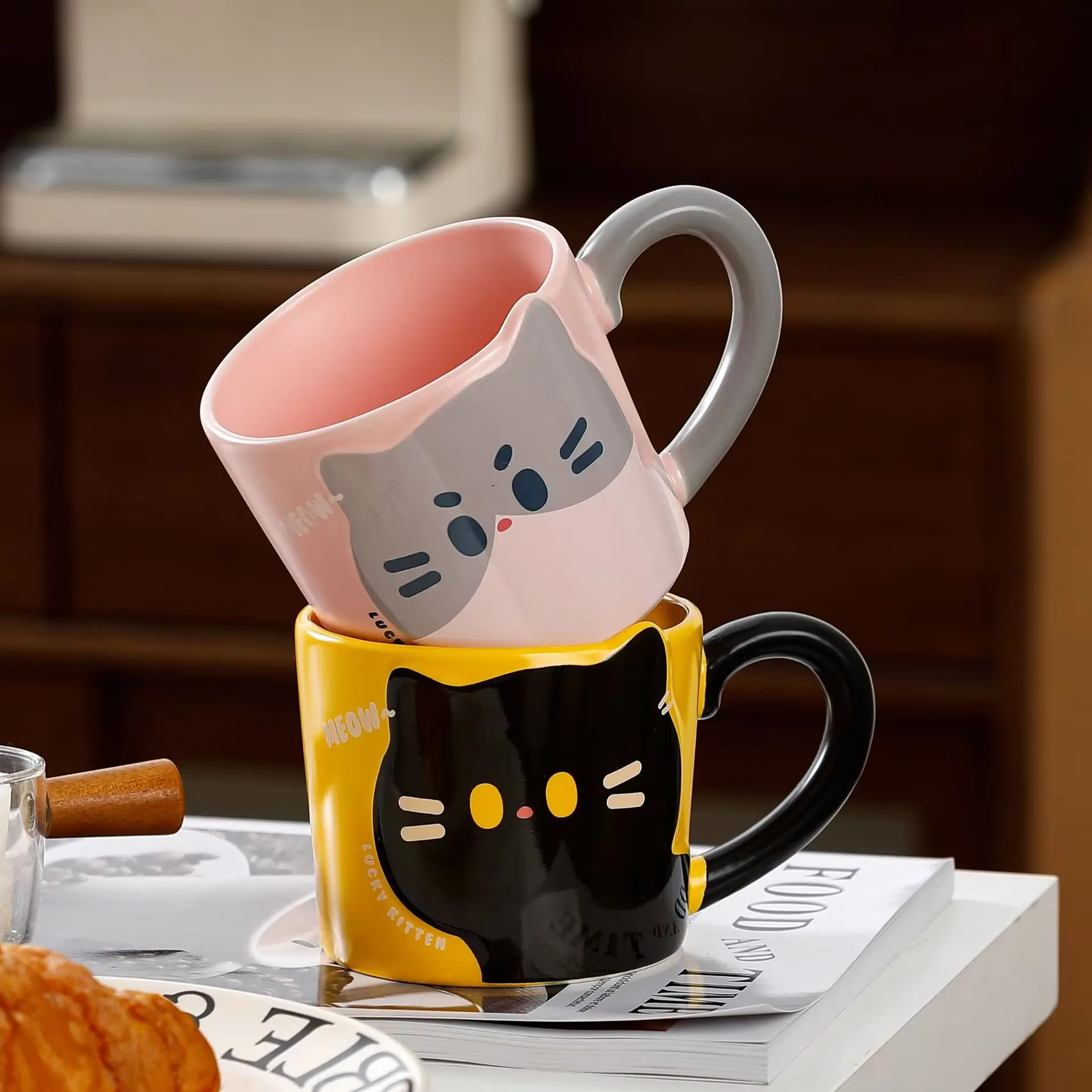 Tasse à café en céramique avec motif de chat de dessin animé japonais