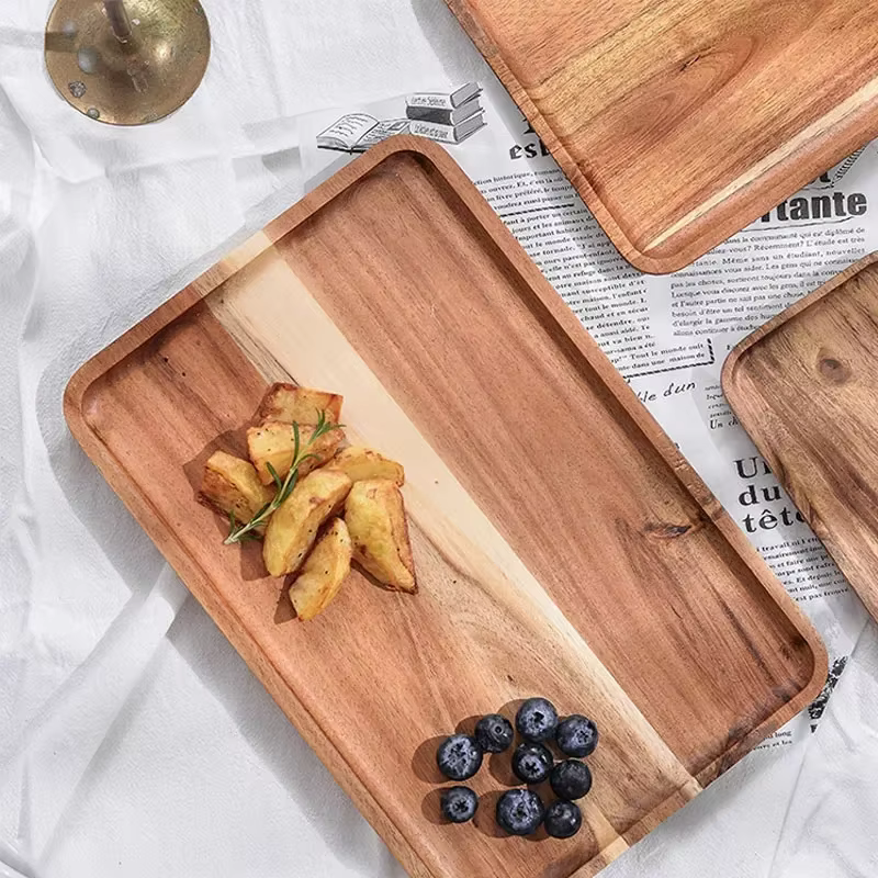 Assiette de service rectangulaire en bois de bambou