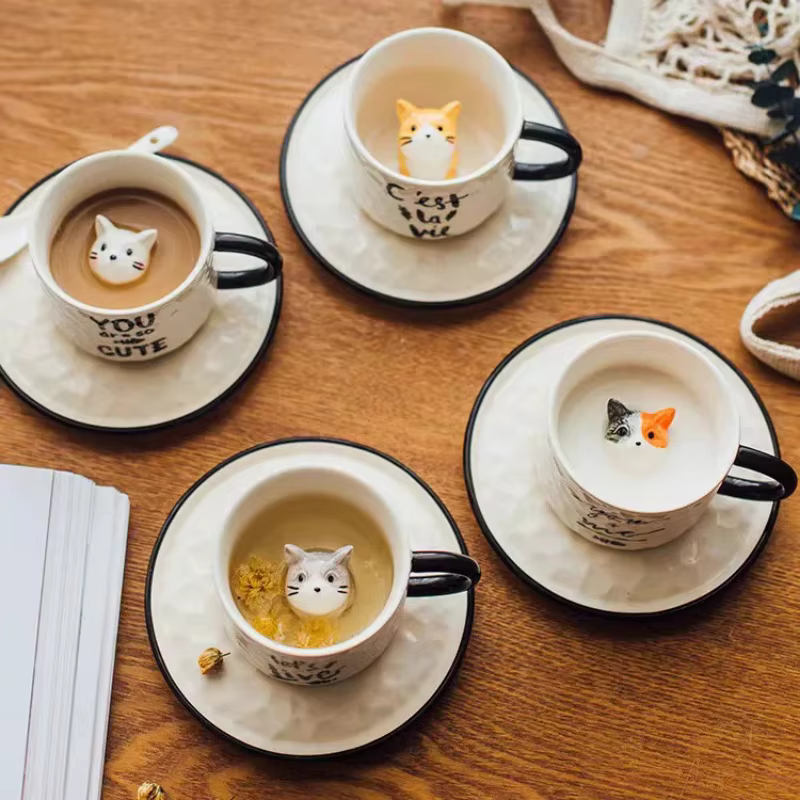 Tasse à café en céramique chat mignon de dessin animé moderne