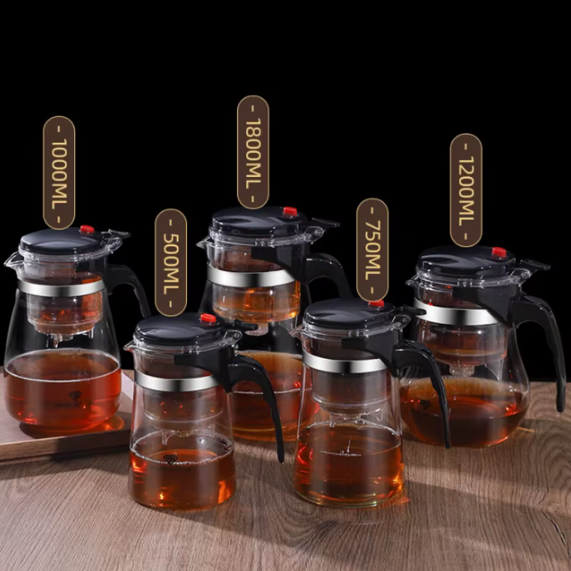 Théière en verre borosilicate JUSTINLAU 500ml-1800ml avec infuseur à thé et compartiment à thé