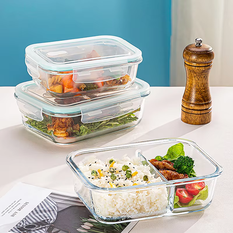 ♥ Boîte à Bento en verre borosilicate élevé avec couvercles