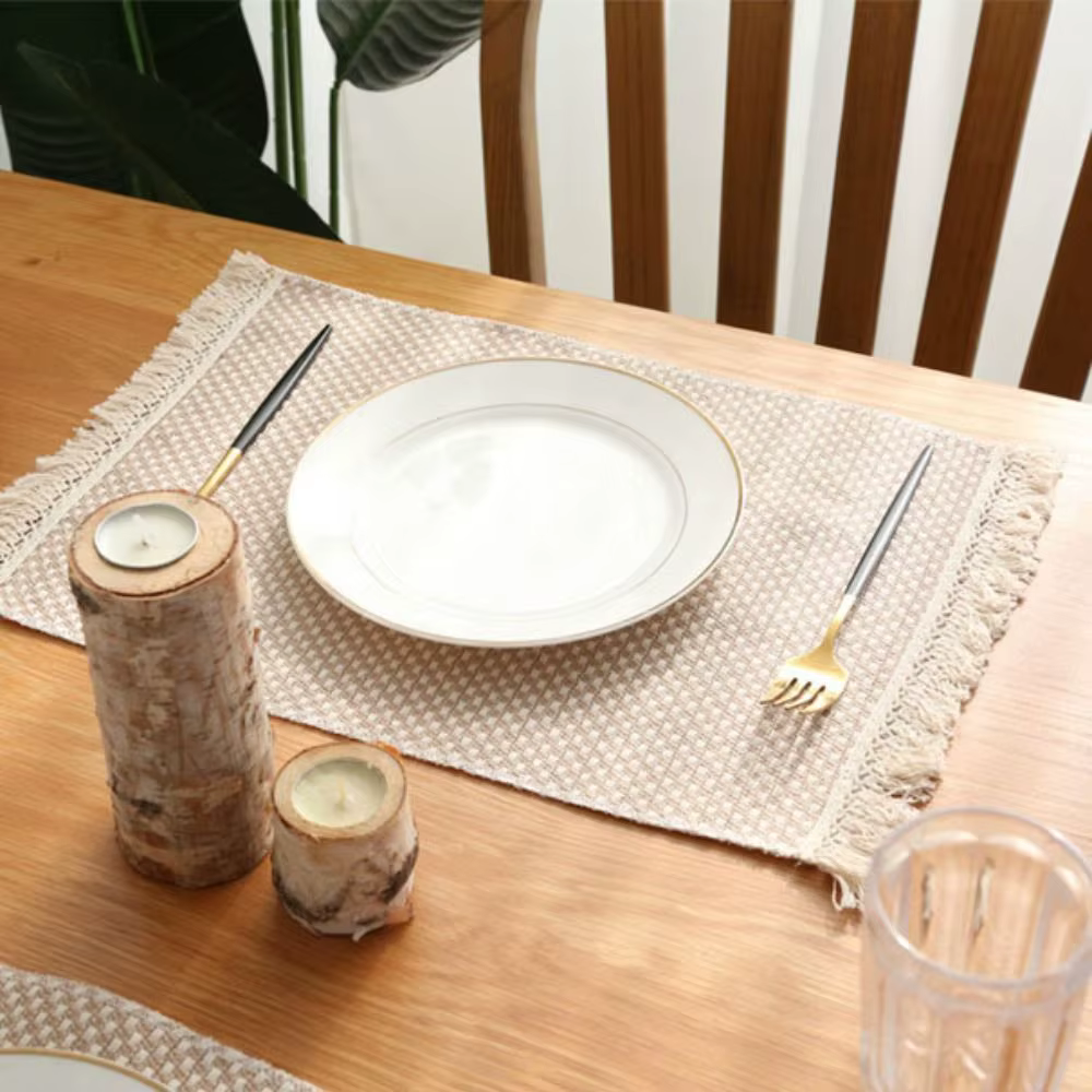 Napperons en lin kaki, tapis de Table à dîner avec dentelle