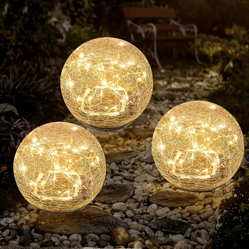 Globes solaires en verre fissuré – Lampes boule d'extérieur étanches pour décoration de patio/cour