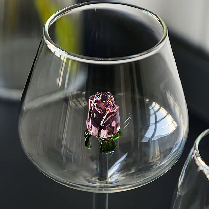 Verre Rose 3D créatif, verres à vin rouge et blanc intégrés