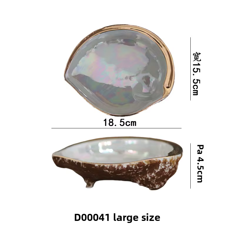 Assiette De luxe en céramique à coque irrégulière avec bord doré Vintage