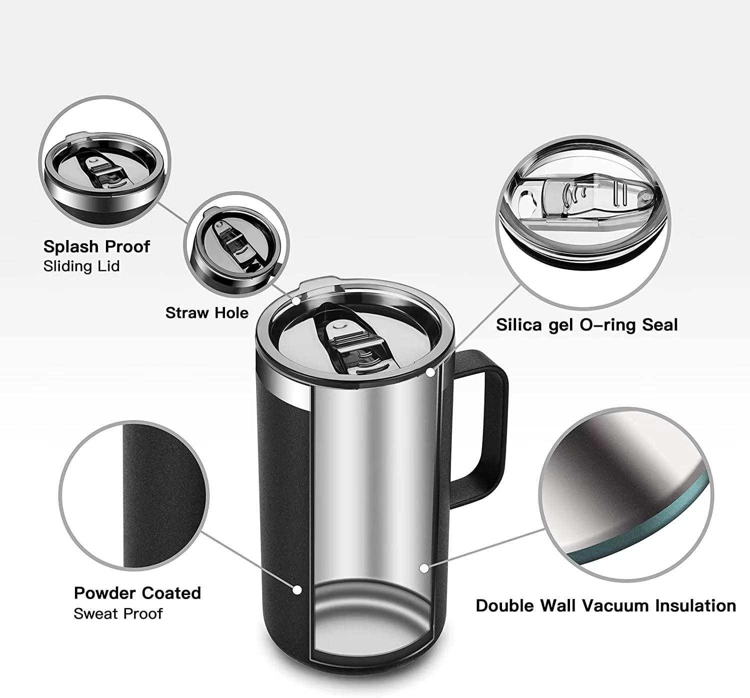 Tasse à café en acier inoxydable de 680ml