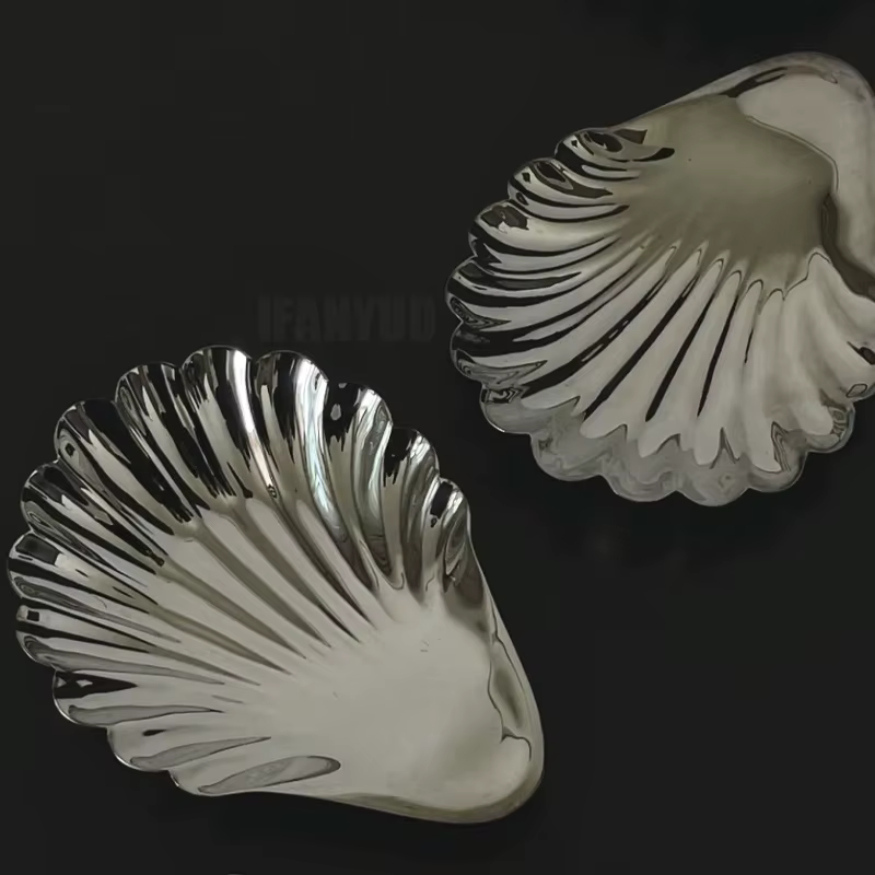 Assiette à vaisselle en acier inoxydable en forme de coquille pour Desserts