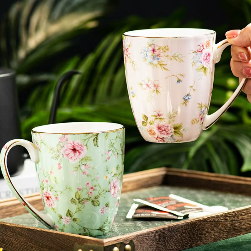 Tasse en céramique créative pour Couple, Vintage, fleur, petit déjeuner à la maison, tasse à lait, bureau, thé de l'après-midi, café, tasse d'eau, verres pour la maison