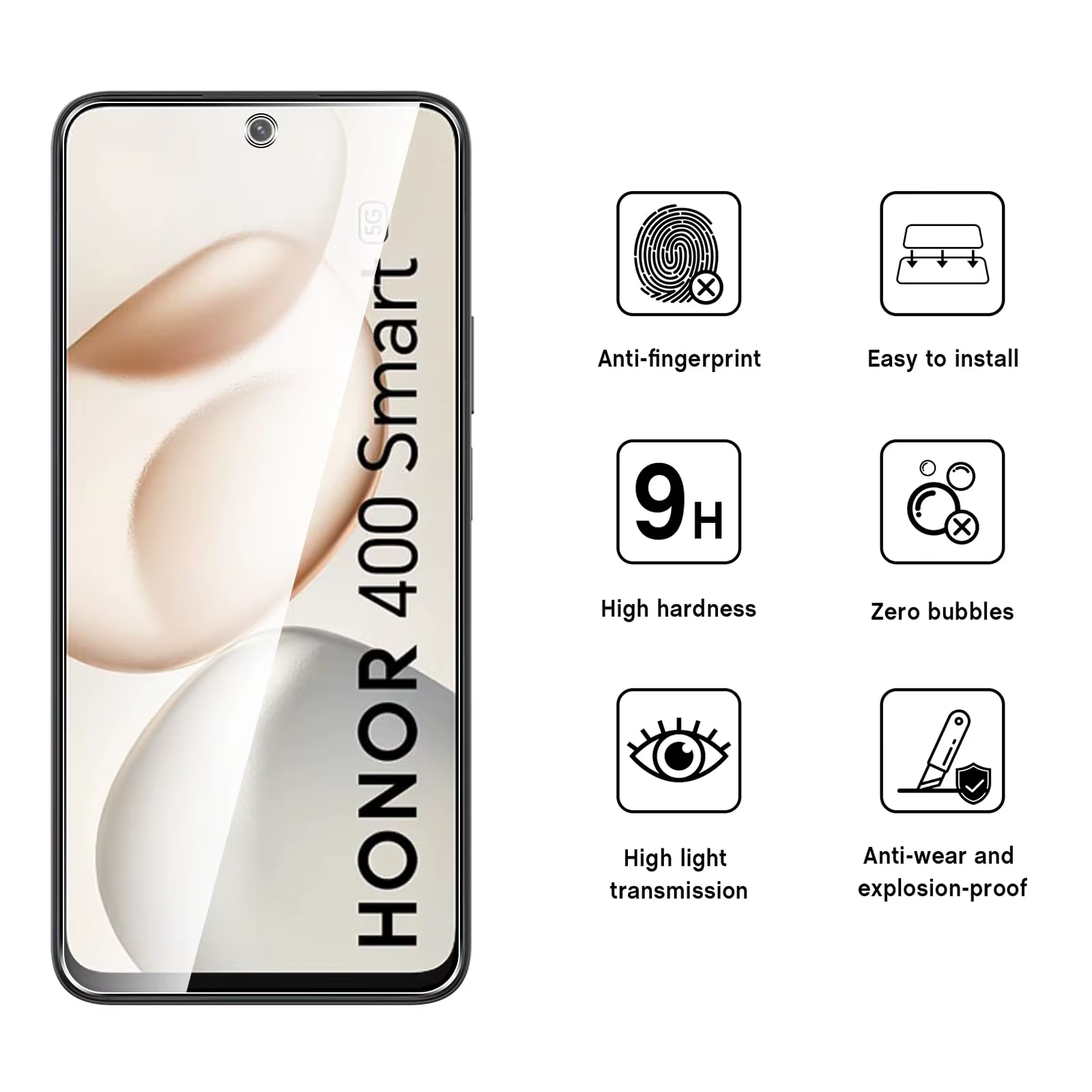 Protection d'écran en verre trempé HD cristal 9H anti-rayures compatible avec For Honor 400 Smart 6,77 pouces
