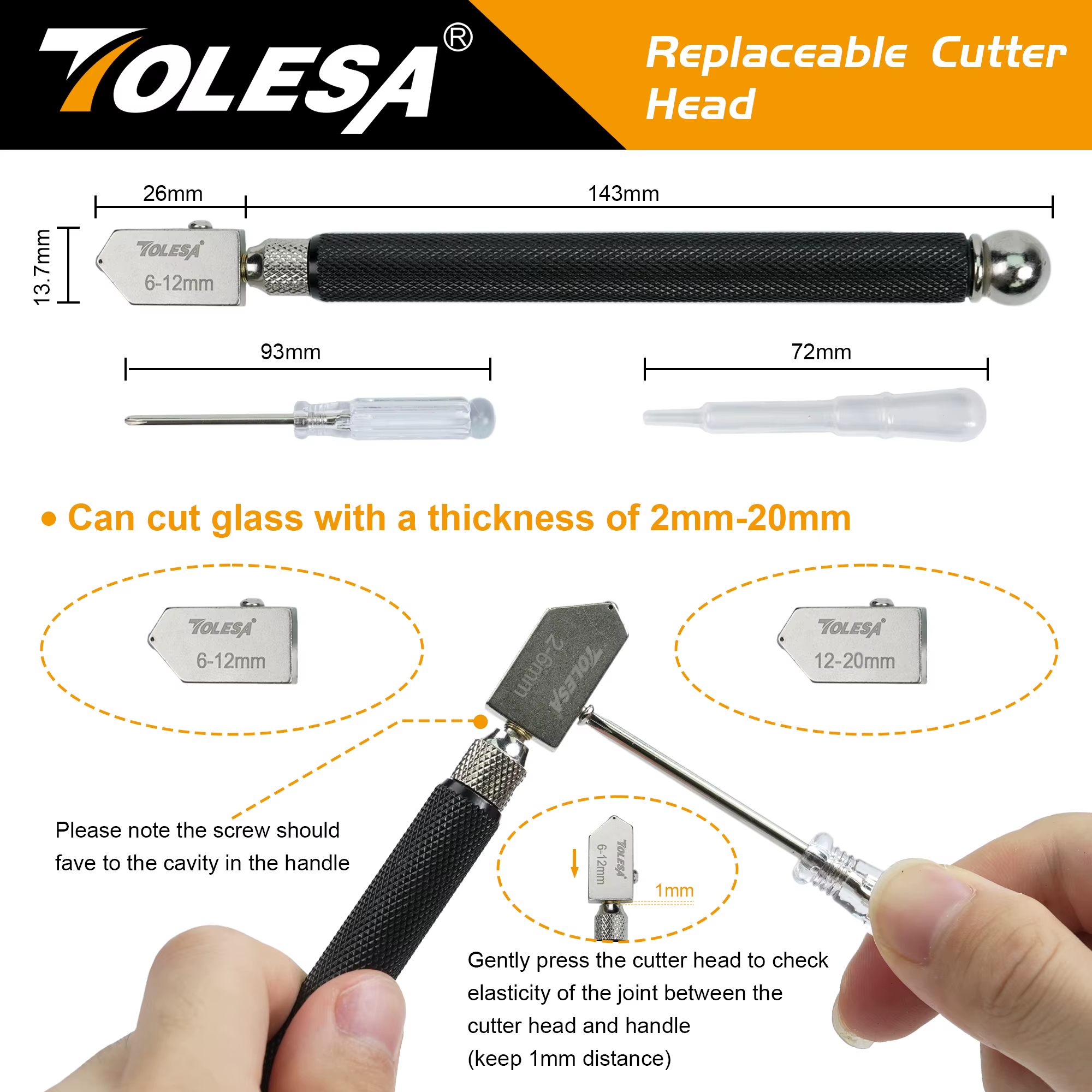 TOLESA Kits de coupe-verre 2 mm-20 mm, outil de coupe du verre avec alimentation et boîte à huile aotomatique, coupe-verre pour miroirs/carreaux/mosaïque
