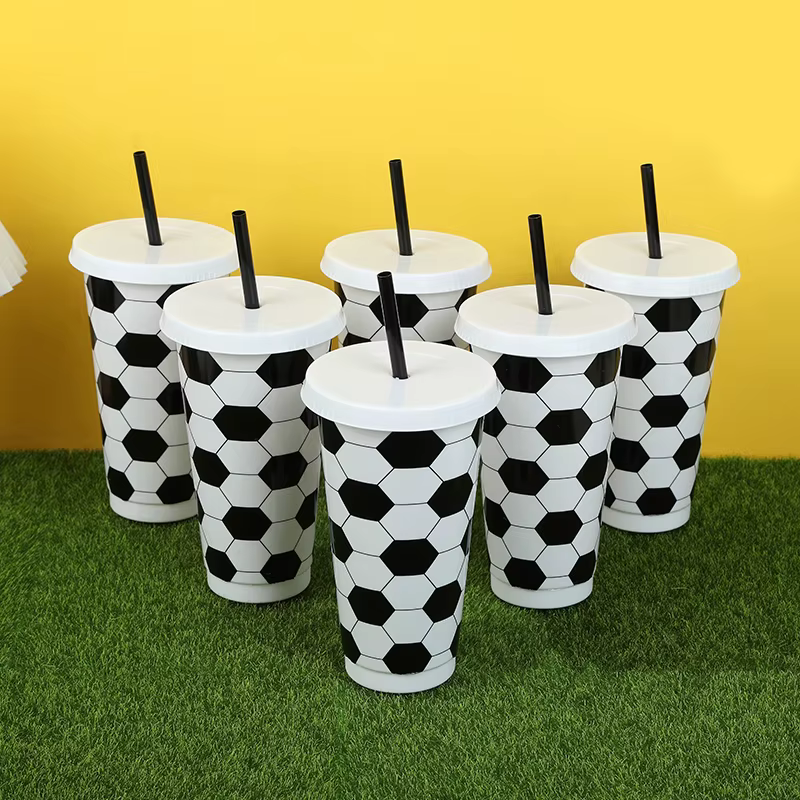 Gobelets de Football en plastique réutilisables avec couvercle