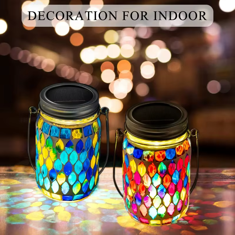 Lampe suspendue solaire en mosaïque, étanche, en verre, adaptée aux intérieurs et extérieurs, jardins, terrasses, fêtes, cours, balcons