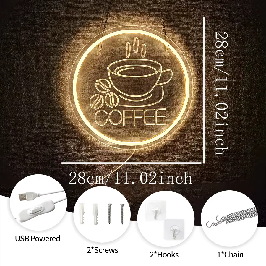 Enseigne néon café, enseignes lumineuses LED en forme de tasse pour la décoration de bar