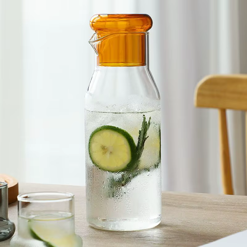 Ensemble de carafe à eau de chevet en verre transparent coloré avec gobelet