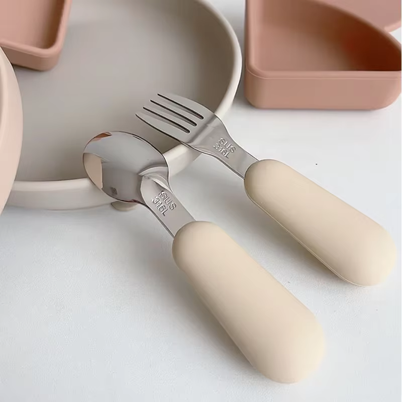 Ensemble de Couverts en Silicone et Acier Inoxydable pour Bébé