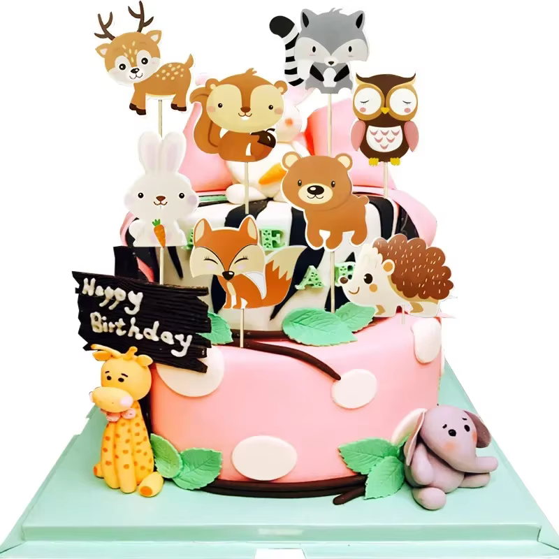 Vaisselle jetable sur le thème des animaux de la forêt pour 8 invités, assiettes et serviettes motif ours et renard, décoration de fête d'anniversaire safari pour enfants garçons et filles