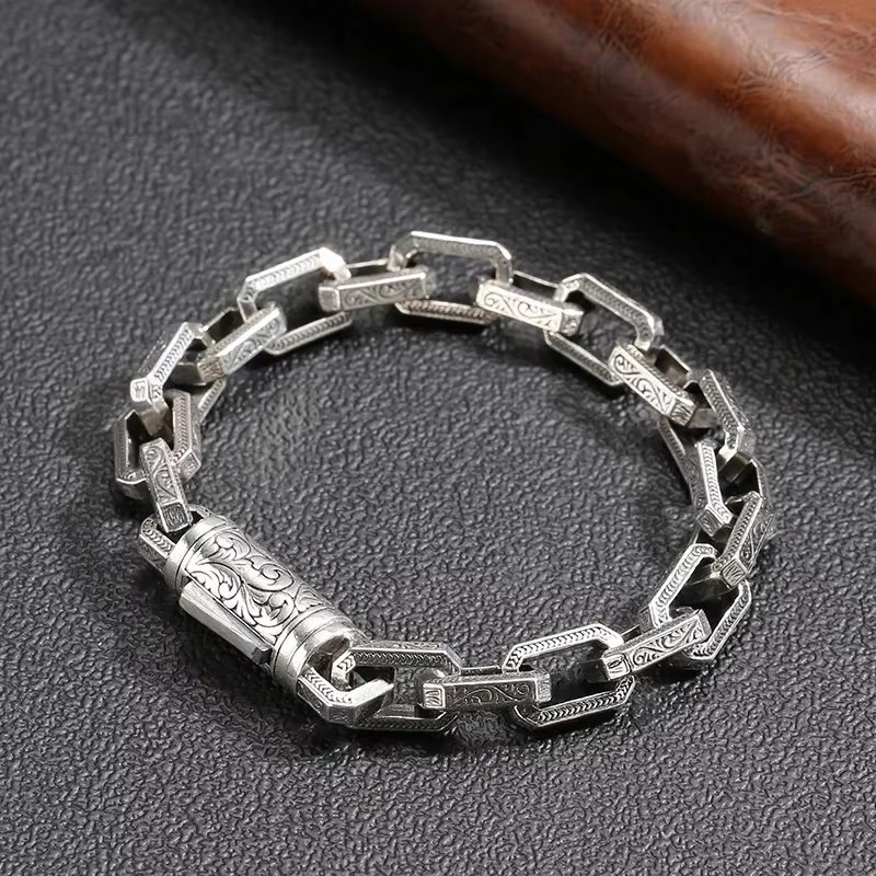 Bracelet couleur argent pour hommes, nouveau motif d'herbe en rotin, Design créatif, personnalisé, rétro, fait à la main, mode agressive, bijoux pour hommes