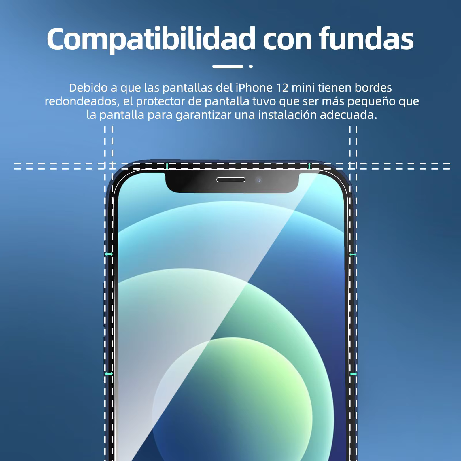 Protecteur d'écran pour iPhone 12 Mini, verre trempé HD Crystal 9H, anti-rayures, compatible avec la coque, 5.4 pouces