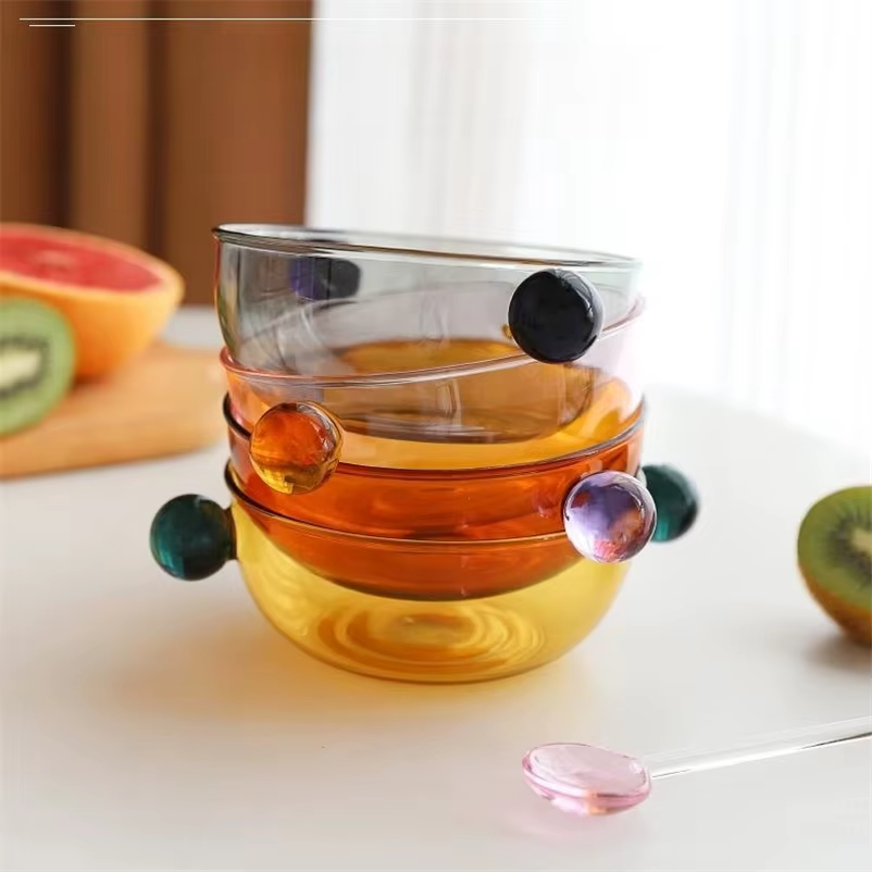 Filles à salade de fruits en verre coloré à double poignée boule