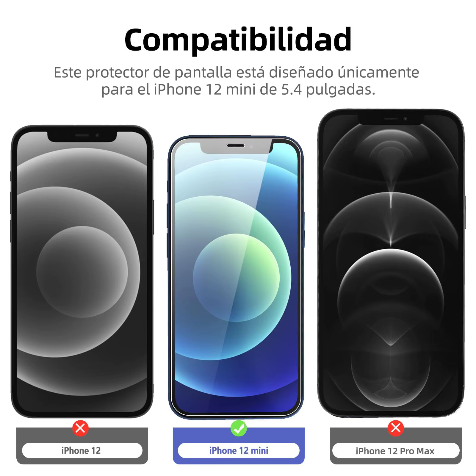 Protecteur d'écran pour iPhone 12 Mini, verre trempé HD Crystal 9H, anti-rayures, compatible avec la coque, 5.4 pouces