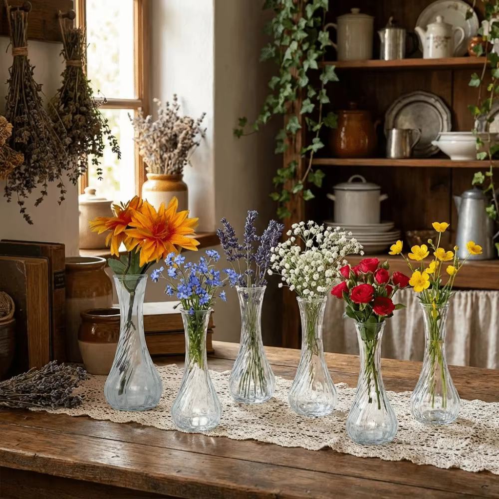 Lot de 6 mini-vases en verre transparents pour décoration de table