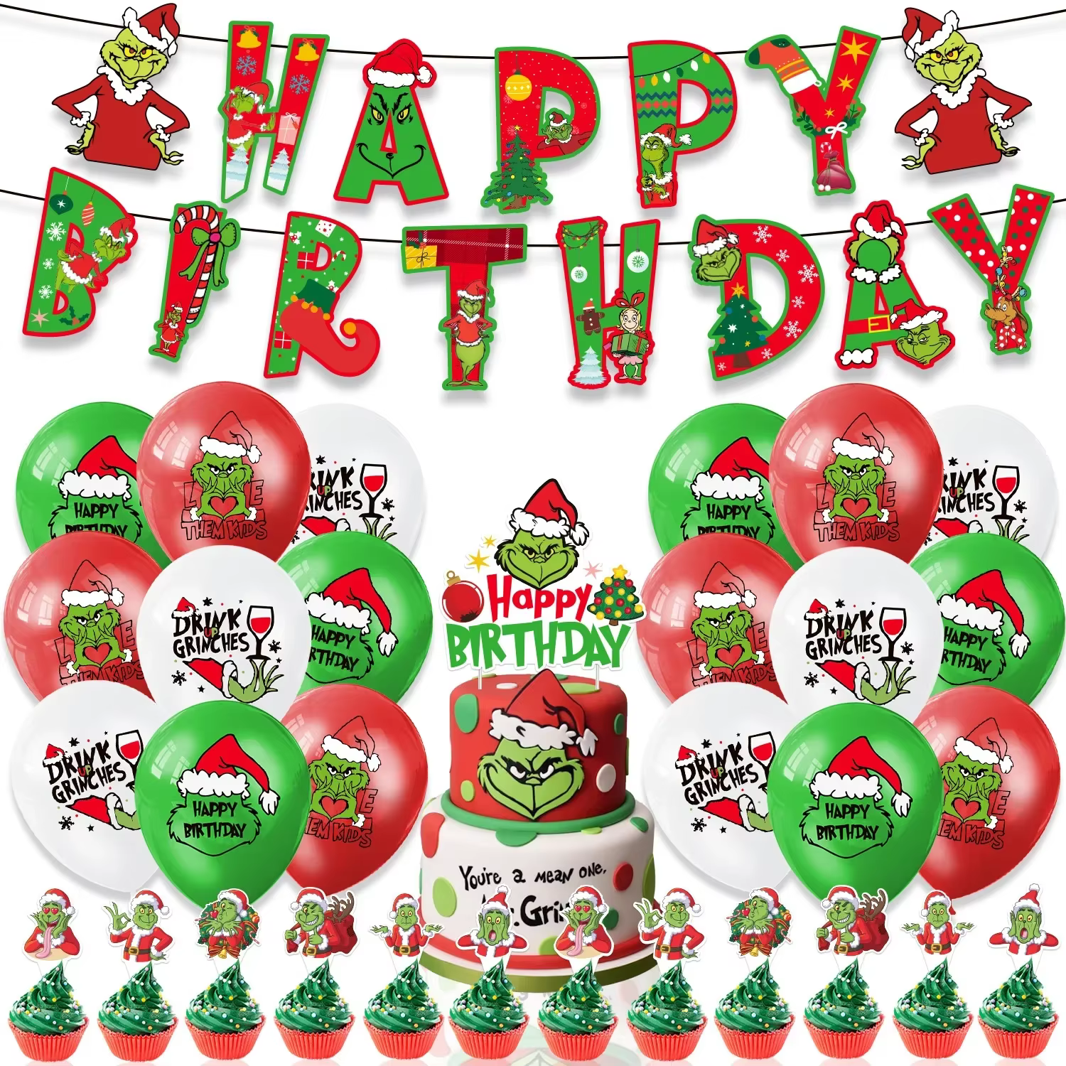 Vaisselle de fête d'anniversaire Grinch de noël