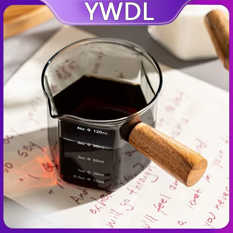 YWDL Tasse à mesurer en verre pour expresso 120 ml avec poignée en bois