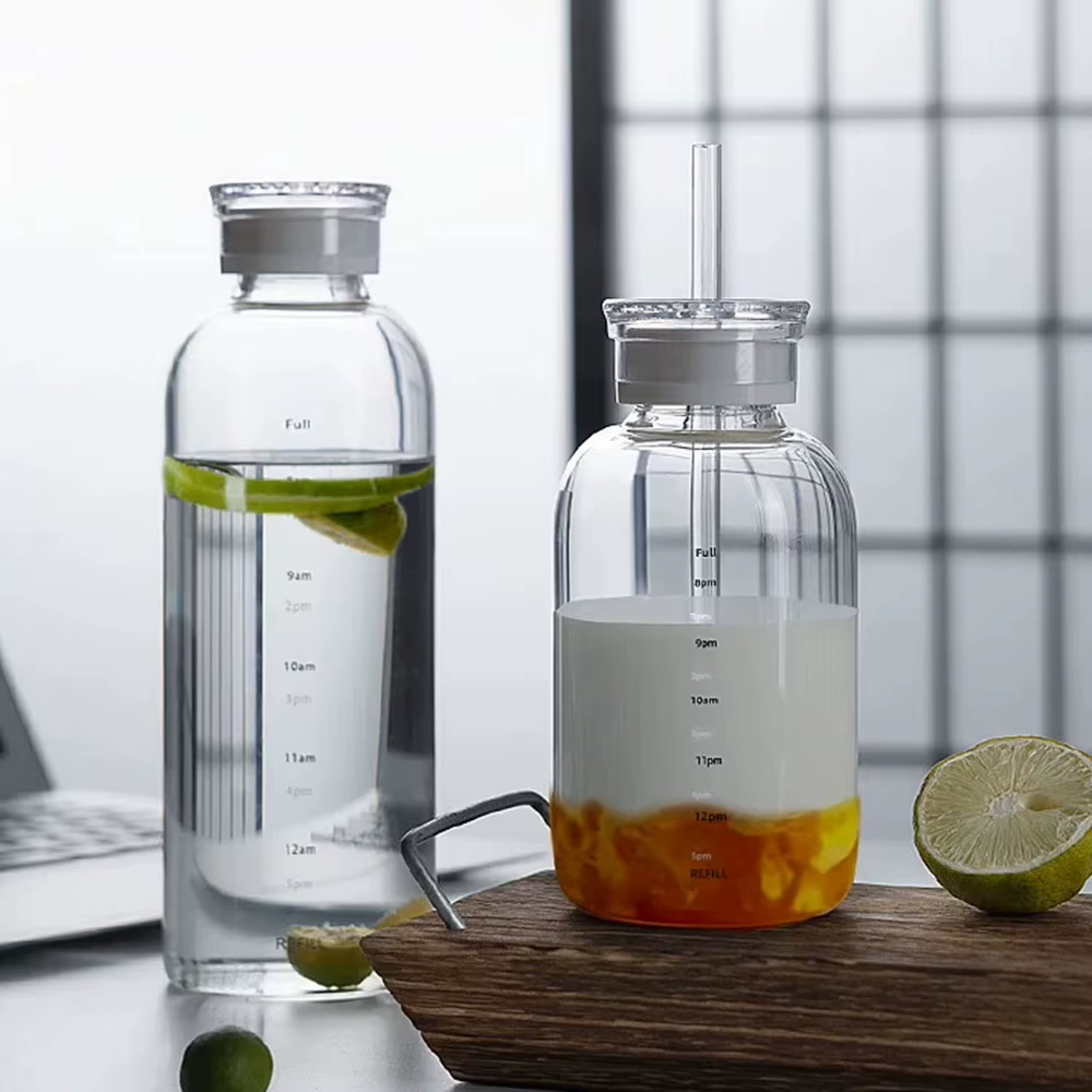 Bouteille d'eau en verre grande capacité 300/500/750 ml avec paille