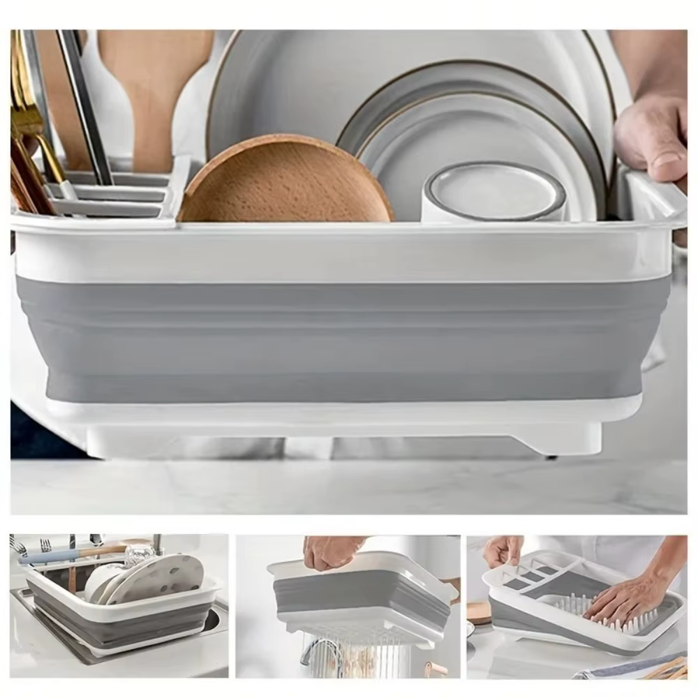 Égouttoir à vaisselle pliable avec porte-ustensiles