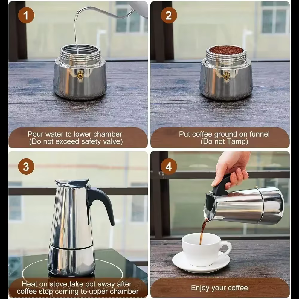 Cafetière Moka Pot 50ml-600ml cafetière en acier inoxydable, Machine à café italienne adaptée aux cuisinières à Induction cafetière