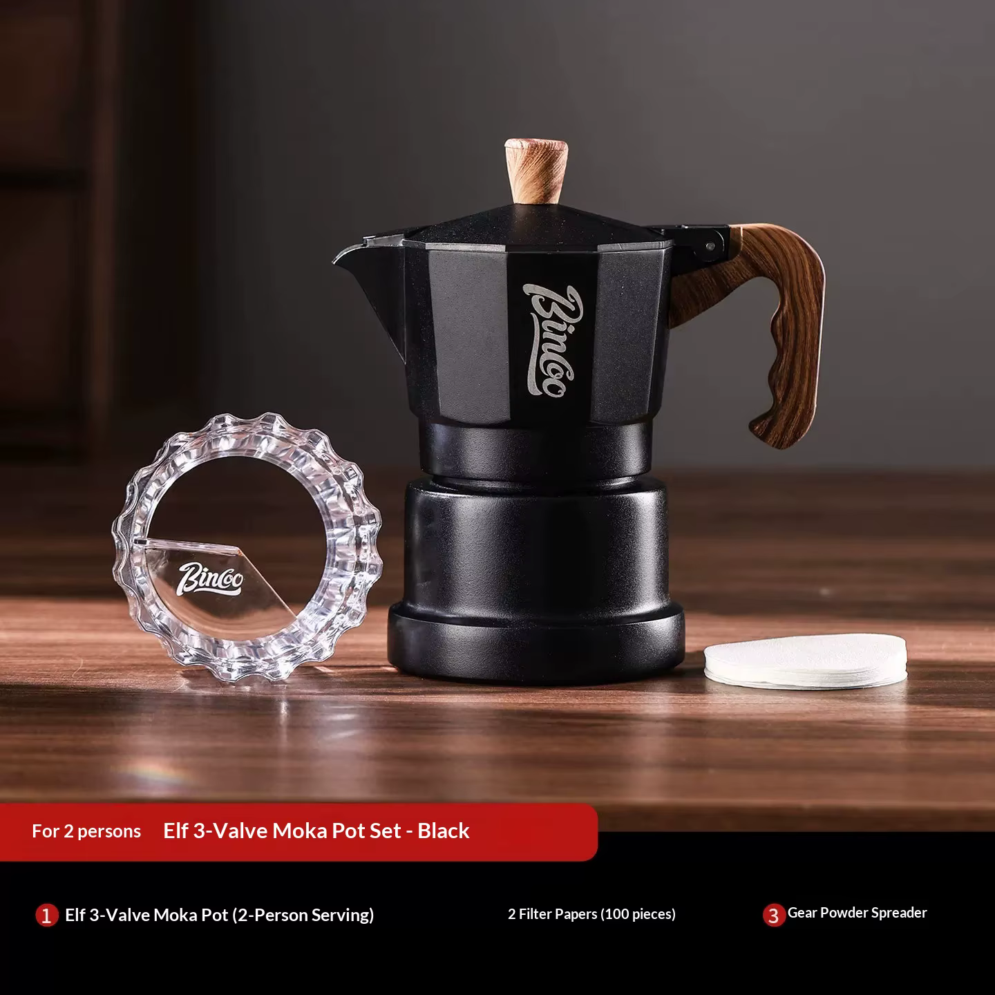Cafetière italienne à trois valves Bincoo, appareil portable pour préparer du café, idéal pour la maison, les activités de plein air et le camping.