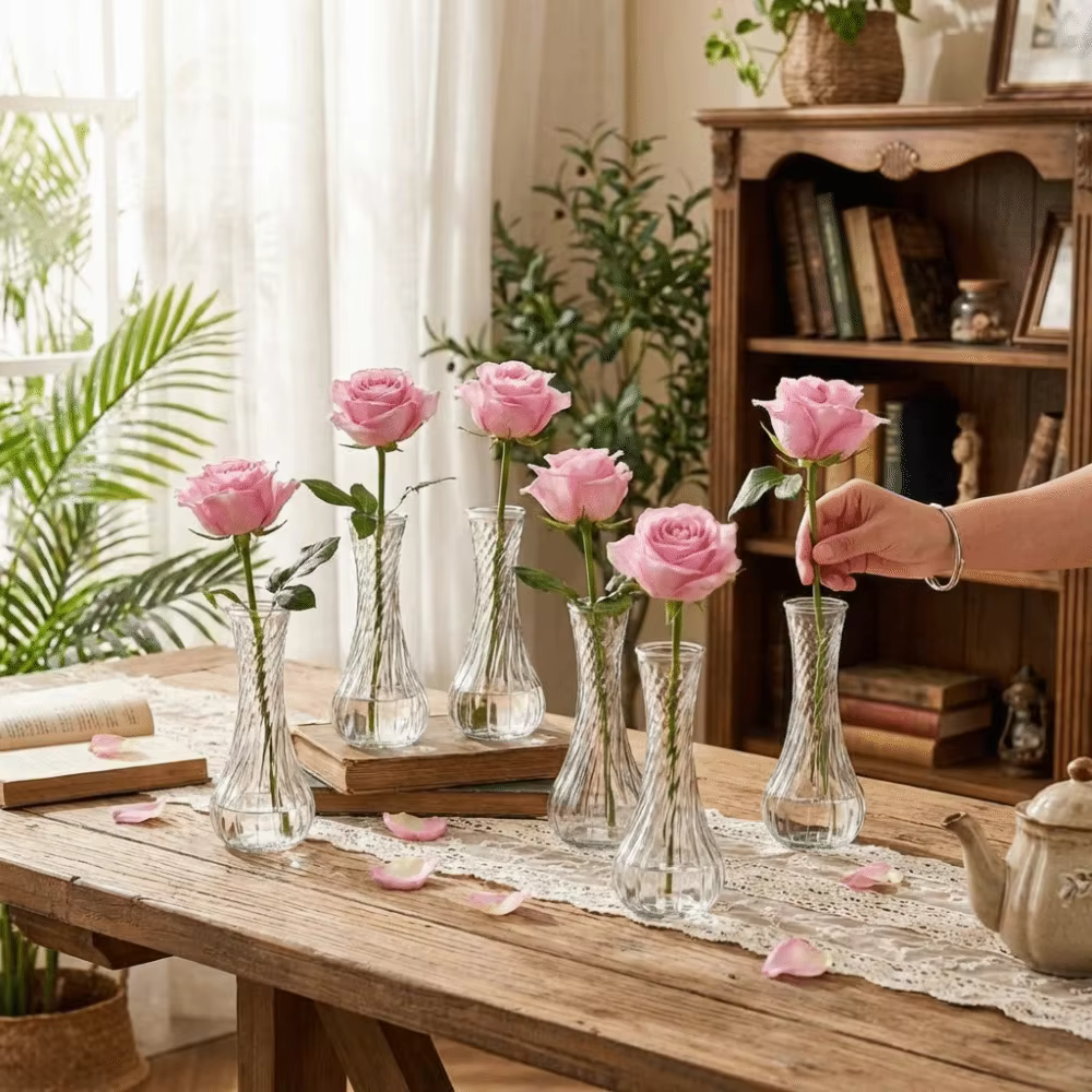 Lot de 6 mini-vases en verre transparents pour décoration de table
