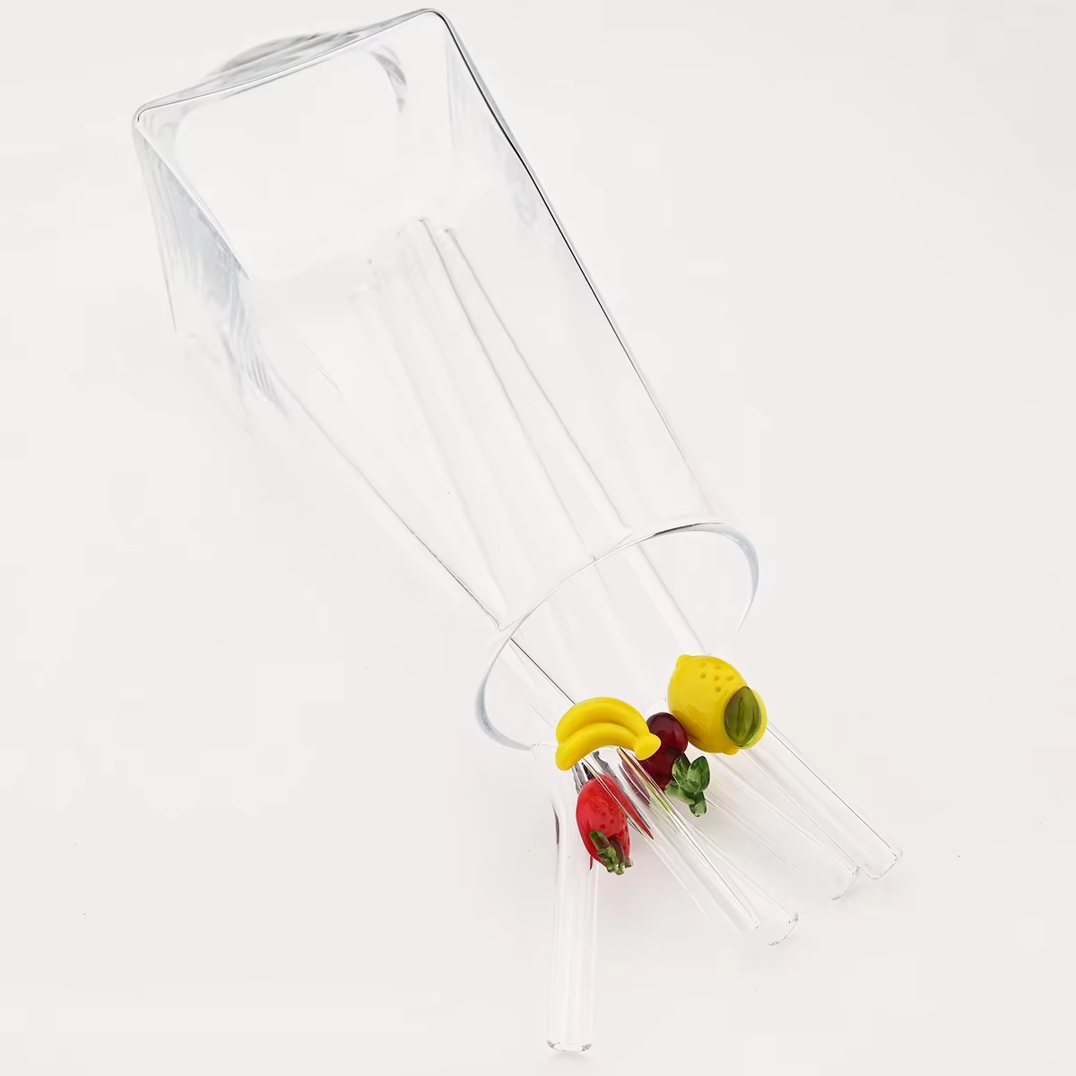 Ensemble de pailles en verre à haute teneur en Borosilicate, 5 pièces, autocollants créatifs pour fruits, thé au lait, jus, paille à Cocktail avec brosse, accessoires de Bar